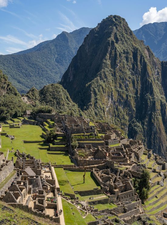 A breathtaking view of Machu Picchu with the Andes Mountains in the background, Cusco, Peru.